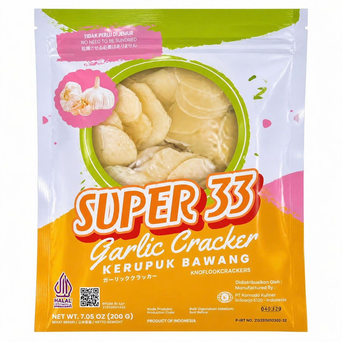Garlic Crackers (Krupuk/Kerupuk Bawang) 7 oz by Titi